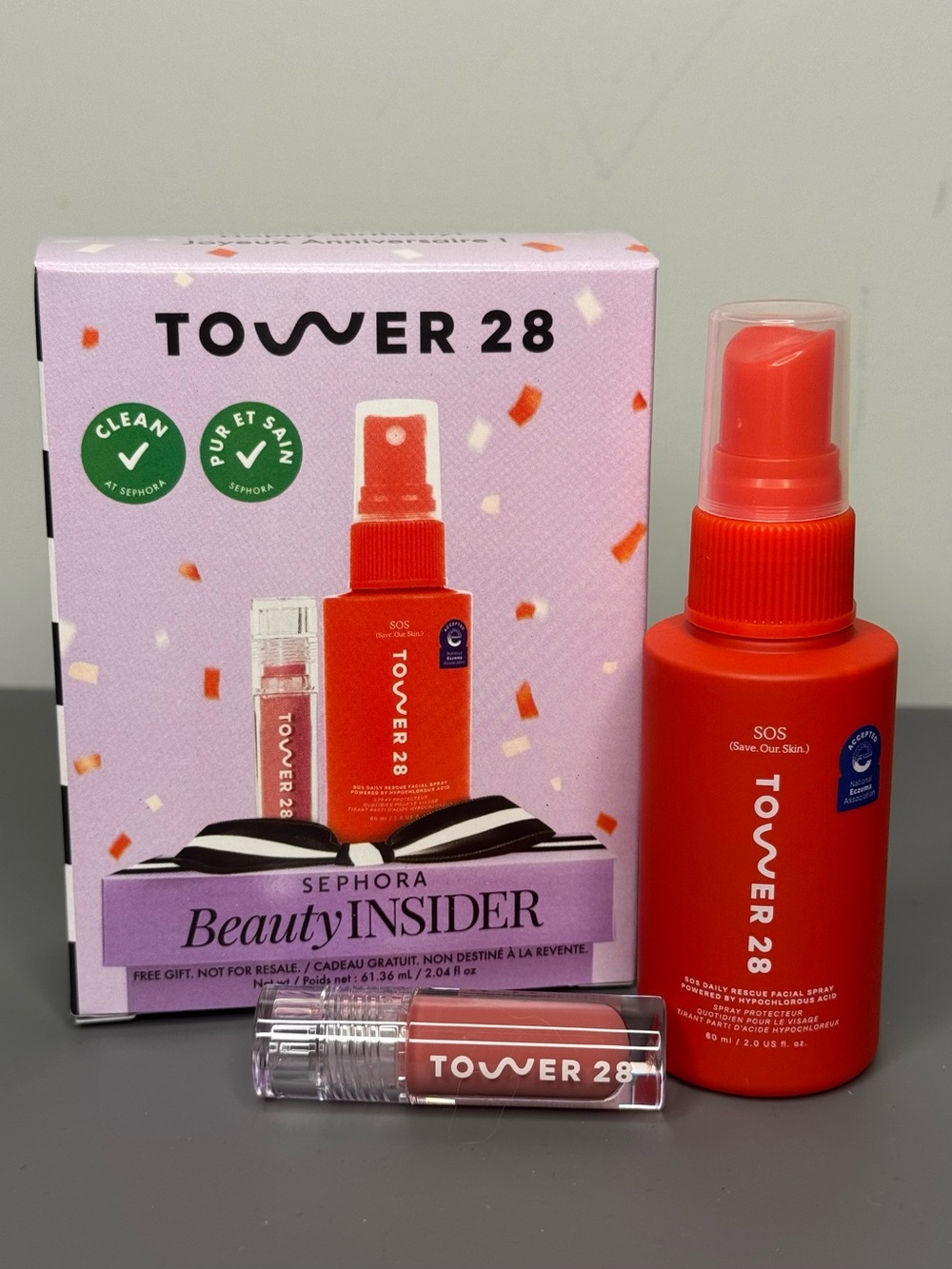 Tower 28 Everyday Must Duo SOS Daily Rescue Facial Spray Pistachio Lip Jelly NIB